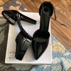 Women's Pointed Toe Waterproof Platform Shiny Surface Chunky High Heel Pump